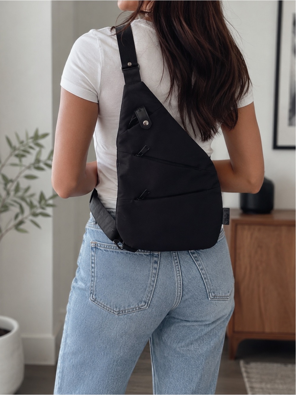 FSM Black Sling Crossbody Bag Minimalist Travel Everyday Carry